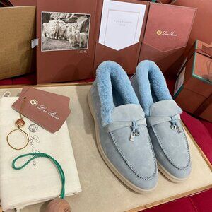 ❄️ Loro Piana Open Walk Shearling-Lined Loafers (Light Blue) ❄️